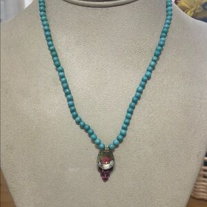 Turquoise Beaded Necklace with Crystal Pendant